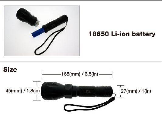 Handsize Dalış 18650 Li İyon Pil ile LED El Feneri IPX8 Su Direnci